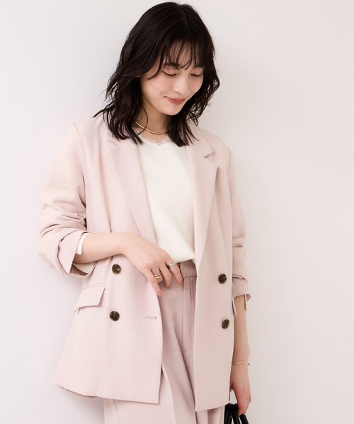 VIS（ビス）の「美easyリネンライクテーラードジャケット/イージーケア・接触冷感・セットアップ対応（テーラードジャケット・レディース・ピンク/ブラック/キナリ/グレー・M/S）」の6枚目の写真
