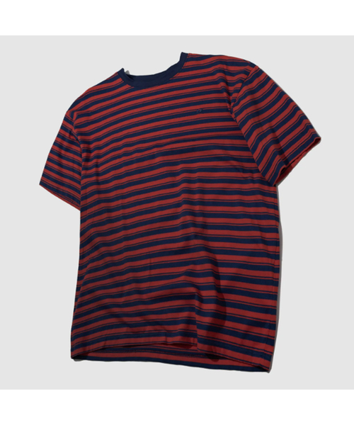 SOMEPLACE MAN(サムプレイス・マン)の「マルチミックス配色ストライプロゴ刺繍ラウンドネック半袖Tシャツ_4COLOR(Tシャツ/カットソー・メンズ・レッド/ベージュ/ピンク/グリーン・FREE)」の1枚目の写真