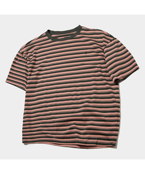 SOMEPLACE MAN(サムプレイス・マン)の「マルチミックス配色ストライプロゴ刺繍ラウンドネック半袖Tシャツ_4COLOR(Tシャツ/カットソー・メンズ・レッド/ベージュ/ピンク/グリーン・FREE)」の4枚目の写真