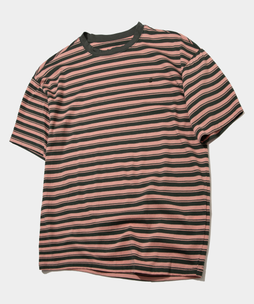 SOMEPLACE MAN(サムプレイス・マン)の「マルチミックス配色ストライプロゴ刺繍ラウンドネック半袖Tシャツ_4COLOR(Tシャツ/カットソー・メンズ・レッド/ベージュ/ピンク/グリーン・FREE)」の6枚目の写真