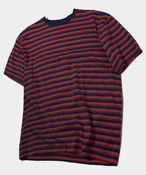 SOMEPLACE MAN(サムプレイス・マン)の「マルチミックス配色ストライプロゴ刺繍ラウンドネック半袖Tシャツ_4COLOR(Tシャツ/カットソー・メンズ・レッド/ベージュ/ピンク/グリーン・FREE)」の8枚目の写真