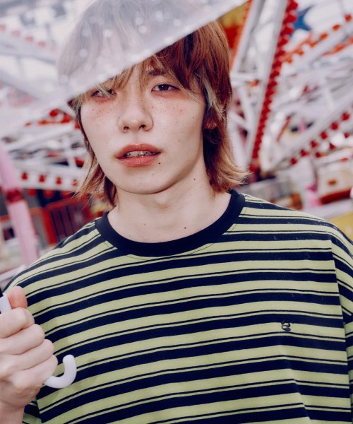 SOMEPLACE MAN(サムプレイス・マン)の「マルチミックス配色ストライプロゴ刺繍ラウンドネック半袖Tシャツ_4COLOR(Tシャツ/カットソー・メンズ・レッド/ベージュ/ピンク/グリーン・FREE)」の9枚目の写真