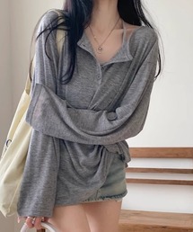 ヘンリーネックシアーロングTシャツ