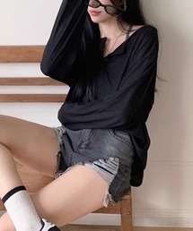 ヘンリーネックシアーロングTシャツ
