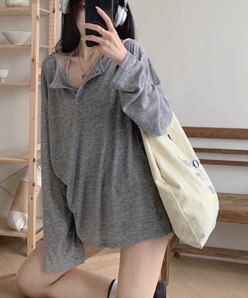 SallyLunn(サリーラン)の「ヘンリーネックシアーロングTシャツ(Tシャツ/カットソー・レディース・ブラック/グレー/ホワイト・LARGE/MEDIUM)」の20枚目の写真