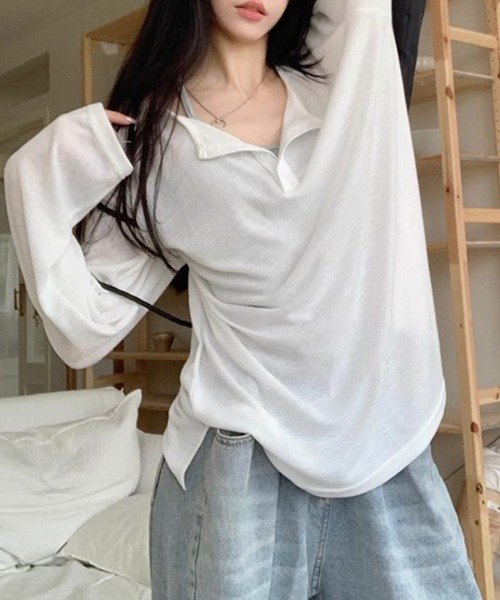 SallyLunn(サリーラン)の「ヘンリーネックシアーロングTシャツ(Tシャツ/カットソー・レディース・ブラック/グレー/ホワイト・LARGE/MEDIUM)」の6枚目の写真