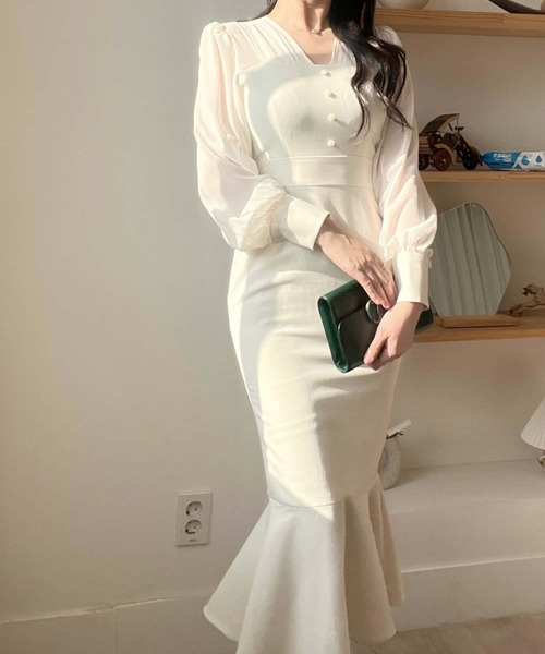 MAISON DE THERESE(メゾン ド テレーズ)の「Vネックマーマイトワンピース 結婚式 入学式 卒業式 成人式 パーティー セレモニー 同窓会 オケージョンドレス(ワンピース・レディース・ブラック/アイボリー・FREE)」の12枚目の写真