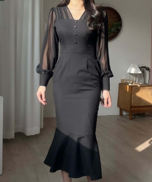 MAISON DE THERESE(メゾン ド テレーズ)の「Vネックマーマイトワンピース 結婚式 入学式 卒業式 成人式 パーティー セレモニー 同窓会 オケージョンドレス(ワンピース・レディース・ブラック/アイボリー・FREE)」の6枚目の写真