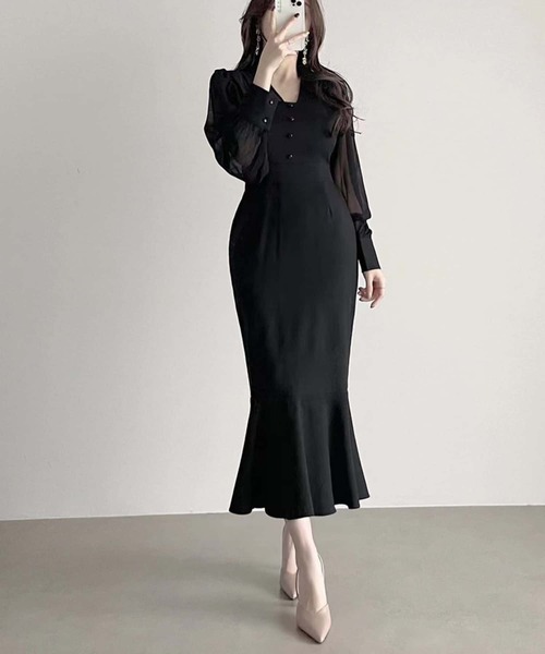 MAISON DE THERESE(メゾン ド テレーズ)の「Vネックマーマイトワンピース 結婚式 入学式 卒業式 成人式 パーティー セレモニー 同窓会 オケージョンドレス(ワンピース・レディース・ブラック/アイボリー・FREE)」の3枚目の写真