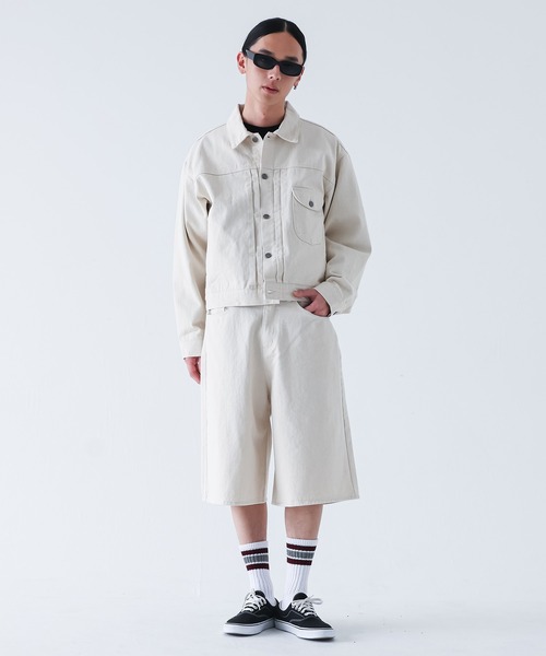 MDR（エムディアール）の「ルーズフィットワイドデニムショーツ【セットアップ対応】（デニムパンツ・メンズ・アイボリー/ネイビー・XL/L/M）」の7枚目の写真