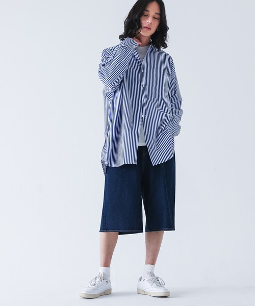 MDR（エムディアール）の「ルーズフィットワイドデニムショーツ【セットアップ対応】（デニムパンツ・メンズ・アイボリー/ネイビー・XL/L/M）」の13枚目の写真