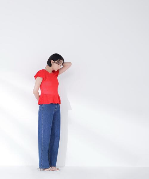 NATURAL BEAUTY BASIC(ナチュラルビューティーベーシック)の「【Oggi.jp掲載】◇透かし編みフリルニット(ニット/セーター・レディース・オフホワイト/レッド/ブラック・FREE)」の5枚目の写真