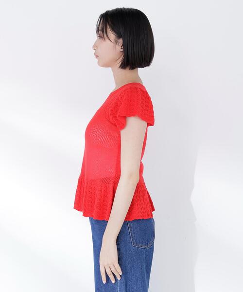 NATURAL BEAUTY BASIC(ナチュラルビューティーベーシック)の「【Oggi.jp掲載】◇透かし編みフリルニット(ニット/セーター・レディース・オフホワイト/レッド/ブラック・FREE)」の6枚目の写真