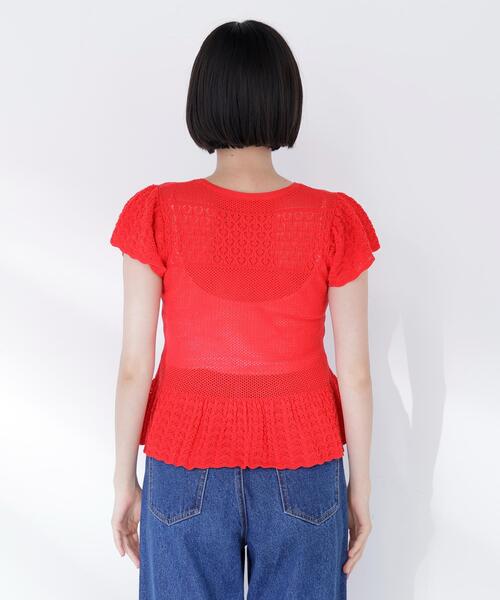 NATURAL BEAUTY BASIC(ナチュラルビューティーベーシック)の「【Oggi.jp掲載】◇透かし編みフリルニット(ニット/セーター・レディース・オフホワイト/レッド/ブラック・FREE)」の7枚目の写真