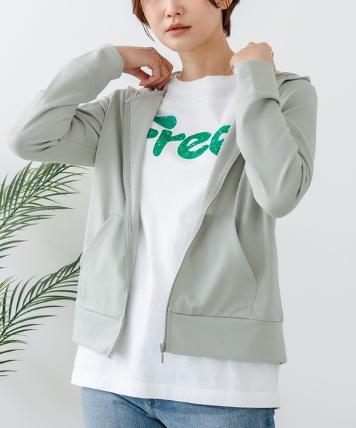 fort point(フォーポイント)の「【C-FORT POINT/フォートポイント】【UVカット&DRY機能付き】裏メッシュジップパーカー 軽量 吸汗速乾 紫外線対策 通気性 軽量 蒸れにくい デイリーユース アウトドア スポーツ(パーカー・レディース・ミント/ライトパープル/ベージュ/ライトグレー/ブラック/サックスブルー/杢グレー/ネイビー・MEDIUM/LARGE)」の5枚目の写真