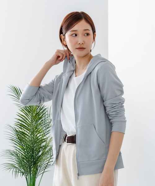 fort point(フォーポイント)の「【C-FORT POINT/フォートポイント】【UVカット&DRY機能付き】裏メッシュジップパーカー 軽量 吸汗速乾 紫外線対策 通気性 軽量 蒸れにくい デイリーユース アウトドア スポーツ(パーカー・レディース・ミント/ライトパープル/ベージュ/ライトグレー/ブラック/サックスブルー/杢グレー/ネイビー・MEDIUM/LARGE)」の21枚目の写真