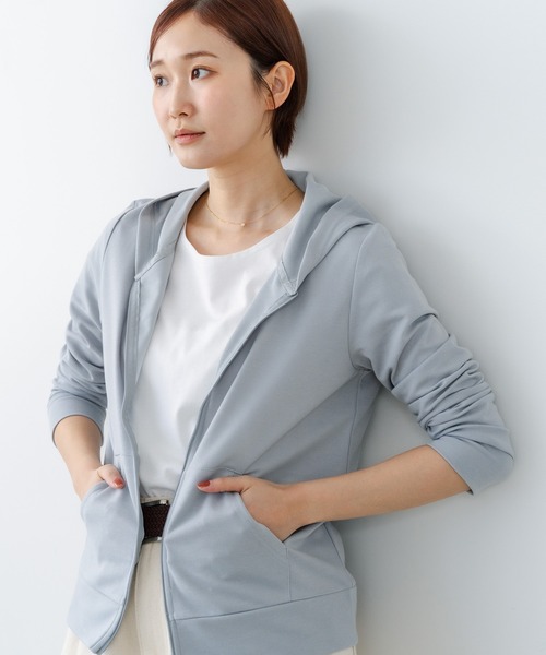fort point(フォーポイント)の「【C-FORT POINT/フォートポイント】【UVカット&DRY機能付き】裏メッシュジップパーカー 軽量 吸汗速乾 紫外線対策 通気性 軽量 蒸れにくい デイリーユース アウトドア スポーツ(パーカー・レディース・ミント/ライトパープル/ベージュ/ライトグレー/ブラック/サックスブルー/杢グレー/ネイビー・MEDIUM/LARGE)」の18枚目の写真