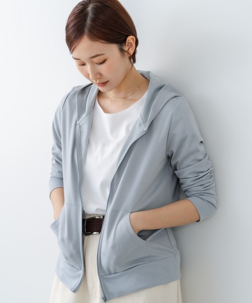 fort point(フォーポイント)の「【C-FORT POINT/フォートポイント】【UVカット&DRY機能付き】裏メッシュジップパーカー 軽量 吸汗速乾 紫外線対策 通気性 軽量 蒸れにくい デイリーユース アウトドア スポーツ(パーカー・レディース・ミント/ライトパープル/ベージュ/ライトグレー/ブラック/サックスブルー/杢グレー/ネイビー・MEDIUM/LARGE)」の17枚目の写真