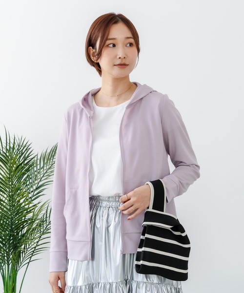 fort point(フォーポイント)の「【C-FORT POINT/フォートポイント】【UVカット&DRY機能付き】裏メッシュジップパーカー 軽量 吸汗速乾 紫外線対策 通気性 軽量 蒸れにくい デイリーユース アウトドア スポーツ(パーカー・レディース・ミント/ライトパープル/ベージュ/ライトグレー/ブラック/サックスブルー/杢グレー/ネイビー・MEDIUM/LARGE)」の11枚目の写真