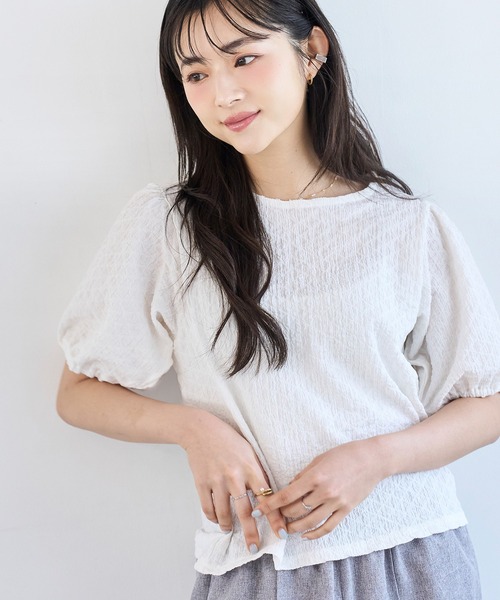 mil(ミル)の「パフスリーブ ポコポコ トップス【586142】(Tシャツ/カットソー・レディース・オフホワイト/ブラック/ライトグレー・XS/S)」の14枚目の写真