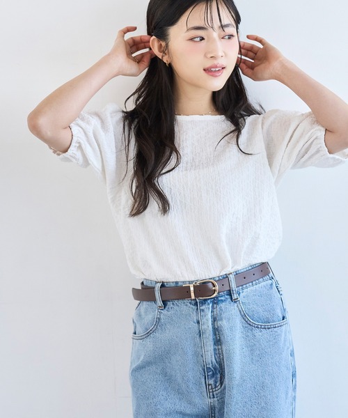 mil(ミル)の「パフスリーブ ポコポコ トップス【586142】(Tシャツ/カットソー・レディース・オフホワイト/ブラック/ライトグレー・XS/S)」の4枚目の写真
