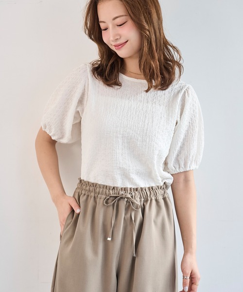 mil(ミル)の「パフスリーブ ポコポコ トップス【586142】(Tシャツ/カットソー・レディース・オフホワイト/ブラック/ライトグレー・XS/S)」の18枚目の写真