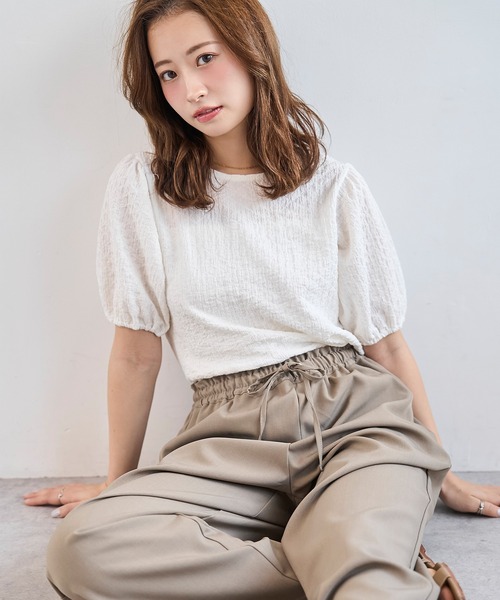 mil(ミル)の「パフスリーブ ポコポコ トップス【586142】(Tシャツ/カットソー・レディース・オフホワイト/ブラック/ライトグレー・XS/S)」の22枚目の写真