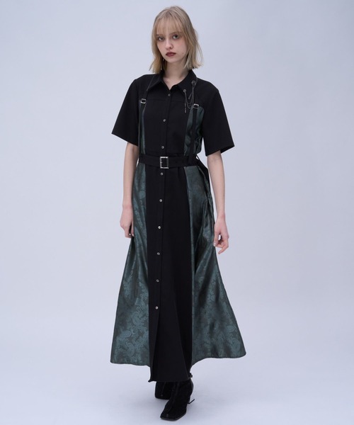 HARE（ハレ）の「ダブルカラーベルトジャガードワンピース(HARE)（ワンピース・レディース・グレー/ブラック・FREE）」の3枚目の写真