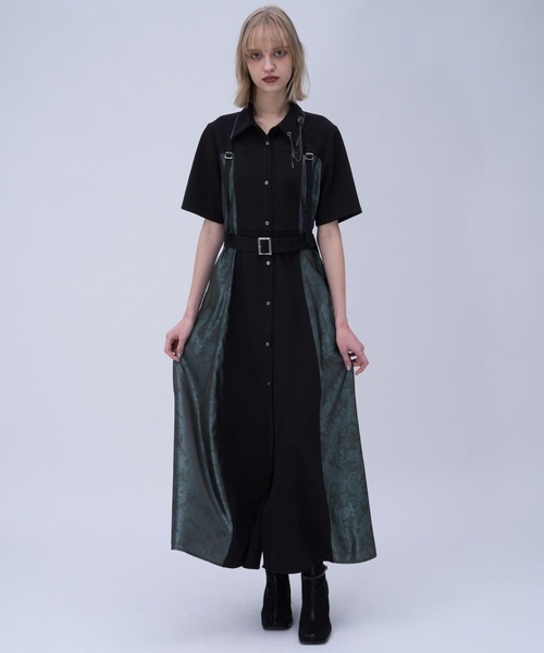 HARE（ハレ）の「ダブルカラーベルトジャガードワンピース(HARE)（ワンピース・レディース・グレー/ブラック・FREE）」の4枚目の写真