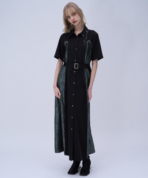 HARE（ハレ）の「ダブルカラーベルトジャガードワンピース(HARE)（ワンピース・レディース・グレー/ブラック・FREE）」の5枚目の写真