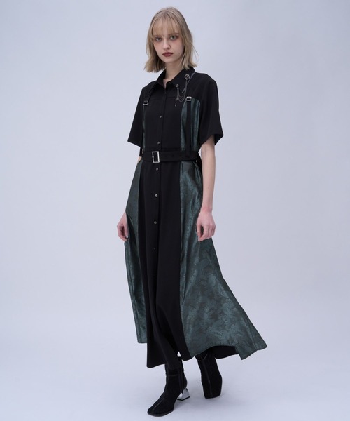 HARE（ハレ）の「ダブルカラーベルトジャガードワンピース(HARE)（ワンピース・レディース・グレー/ブラック・FREE）」の6枚目の写真