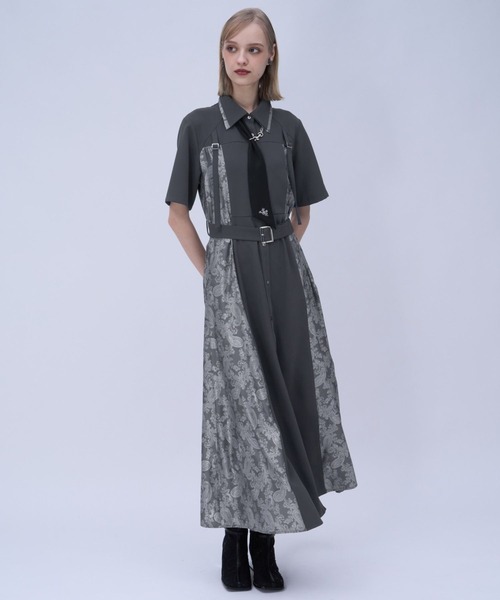 HARE（ハレ）の「ダブルカラーベルトジャガードワンピース(HARE)（ワンピース・レディース・グレー/ブラック・FREE）」の8枚目の写真