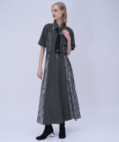 HARE（ハレ）の「ダブルカラーベルトジャガードワンピース(HARE)（ワンピース・レディース・グレー/ブラック・FREE）」の9枚目の写真