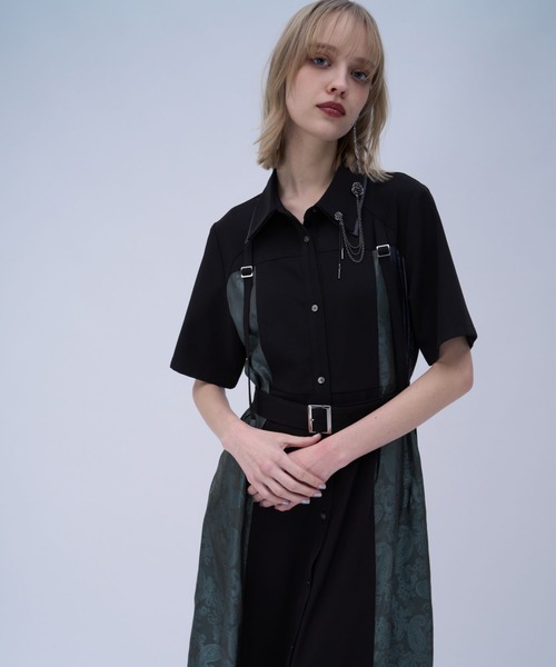 HARE（ハレ）の「ダブルカラーベルトジャガードワンピース(HARE)（ワンピース・レディース・グレー/ブラック・FREE）」の11枚目の写真