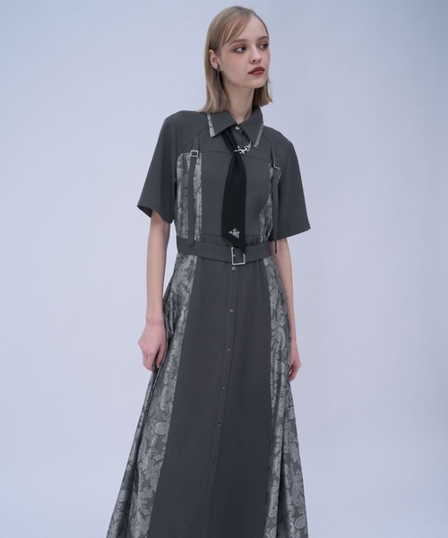 HARE（ハレ）の「ダブルカラーベルトジャガードワンピース(HARE)（ワンピース・レディース・グレー/ブラック・FREE）」の13枚目の写真