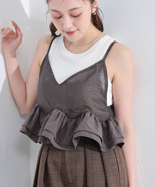 en CAnAF(エンカナフ)の「【甘さと抜け感をプラス】シアー フリルヘム ビスチェ キャミソール(その他トップス・レディース・チャコールグレー/ブラック/ホワイト・フリー)」の3枚目の写真
