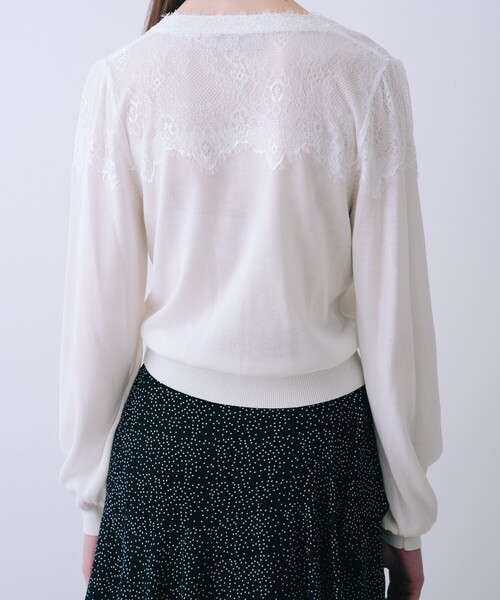 SELFIST（セルフィスト）の「レースショルダーニットカーディガン（ニット/セーター・レディース・ブラック系その他/オフホワイト/ブラック・フリー）」の8枚目の写真