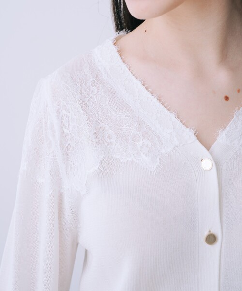 SELFIST（セルフィスト）の「レースショルダーニットカーディガン（ニット/セーター・レディース・ブラック系その他/オフホワイト/ブラック・フリー）」の10枚目の写真