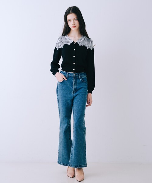 SELFIST（セルフィスト）の「レースショルダーニットカーディガン（ニット/セーター・レディース・ブラック系その他/オフホワイト/ブラック・フリー）」の19枚目の写真