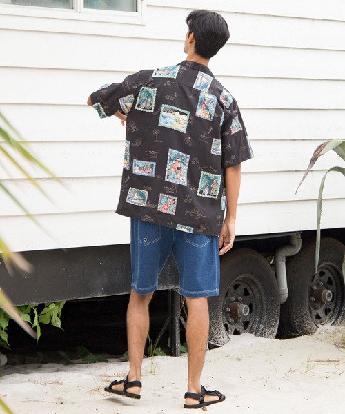 Kahiko(カヒコ)の「【Kahiko】TWO PALMS ポストカーズMEN'Sアロハシャツ(シャツ/ブラウス・メンズ・ネイビー/レッド/ブラック・L/M)」の6枚目の写真