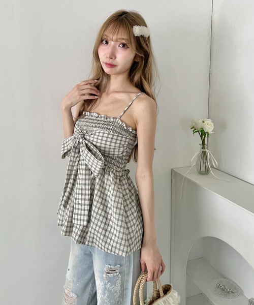 Loueme（ルエム）の「チェックリボンバルーンキャミソール（キャミソール・レディース・ブラック/ライトブルー/アイボリー・FREE）」の14枚目の写真