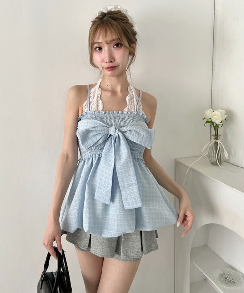 Loueme（ルエム）の「チェックリボンバルーンキャミソール（キャミソール・レディース・ブラック/ライトブルー/アイボリー・FREE）」の22枚目の写真
