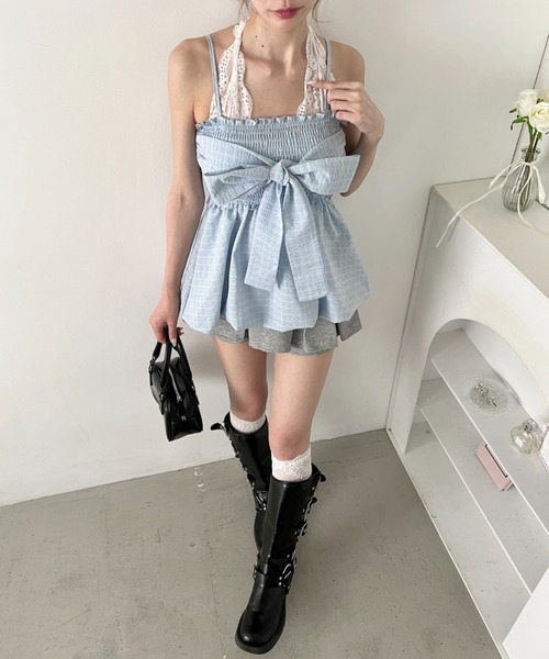 Loueme（ルエム）の「チェックリボンバルーンキャミソール（キャミソール・レディース・ブラック/ライトブルー/アイボリー・FREE）」の21枚目の写真