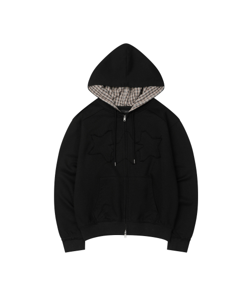LEATHERY（レザリー）の「[レザリーXアネディン] スターパッチチェックフードジップアップ [ブラック]（パーカー・レディース・その他・M/XS）」の9枚目の写真