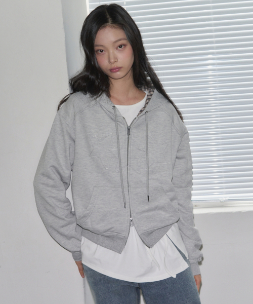 LEATHERY（レザリー）の「[レザリーXアネディン] スターパッチチェックフードジップアップ [ブラック]（パーカー・レディース・その他・M/XS）」の11枚目の写真