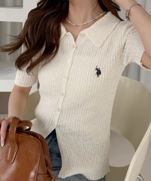 U.S. POLO ASSN.(ユーエスポロアッスン)の「【Ada.別注 U.S. POLO ASSN.】ドライタッチ メランジ 襟付き 半袖 ニット ◎(カーディガン/ボレロ・レディース・オフホワイト/ネイビー/ベージュ・FREE)」の14枚目の写真