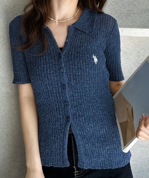 U.S. POLO ASSN.(ユーエスポロアッスン)の「【Ada.別注 U.S. POLO ASSN.】ドライタッチ メランジ 襟付き 半袖 ニット ◎(カーディガン/ボレロ・レディース・オフホワイト/ネイビー/ベージュ・FREE)」の8枚目の写真