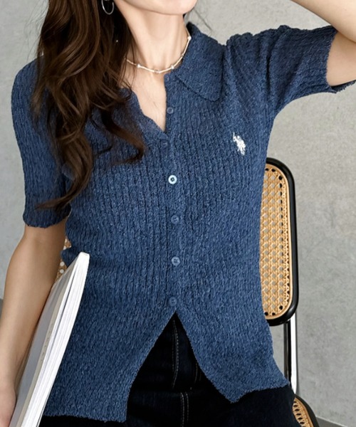 U.S. POLO ASSN.(ユーエスポロアッスン)の「【Ada.別注 U.S. POLO ASSN.】ドライタッチ メランジ 襟付き 半袖 ニット ◎(カーディガン/ボレロ・レディース・オフホワイト/ネイビー/ベージュ・FREE)」の9枚目の写真