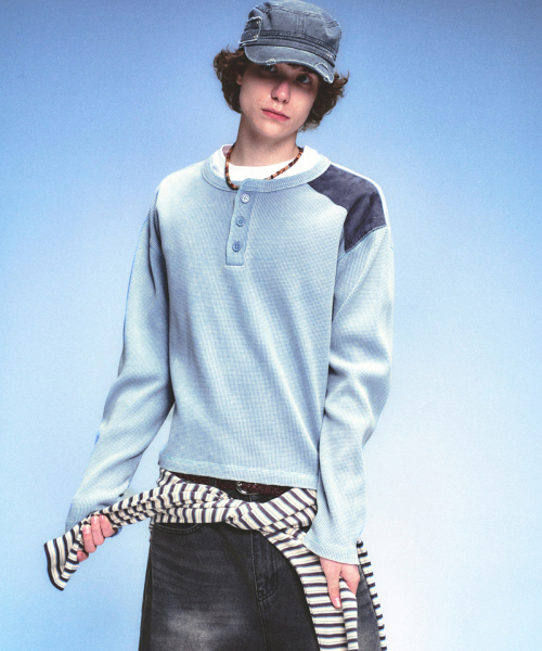 MAINBOOTH(メインブース)の「Washed Henley T-shirt(SKY BLUE)(Tシャツ/カットソー・レディース・その他・1/2)」の15枚目の写真