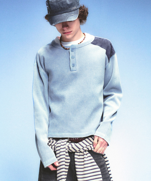 MAINBOOTH(メインブース)の「Washed Henley T-shirt(SKY BLUE)(Tシャツ/カットソー・レディース・その他・1/2)」の14枚目の写真